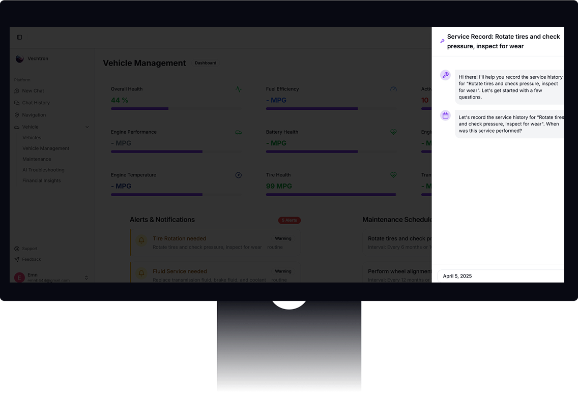Vehicle diagnostics dashboard - main interface